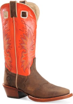 Crazyhorse/Orange Double H Boot 14 Inch Leather Bottom Wide Square
